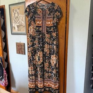 TikTok Boho Floral Maxi Dress in Black and Tan